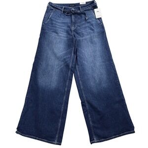 Free Assembly Women's Size 12 Wide Leg Jeans High Rise Belted Denim Pants